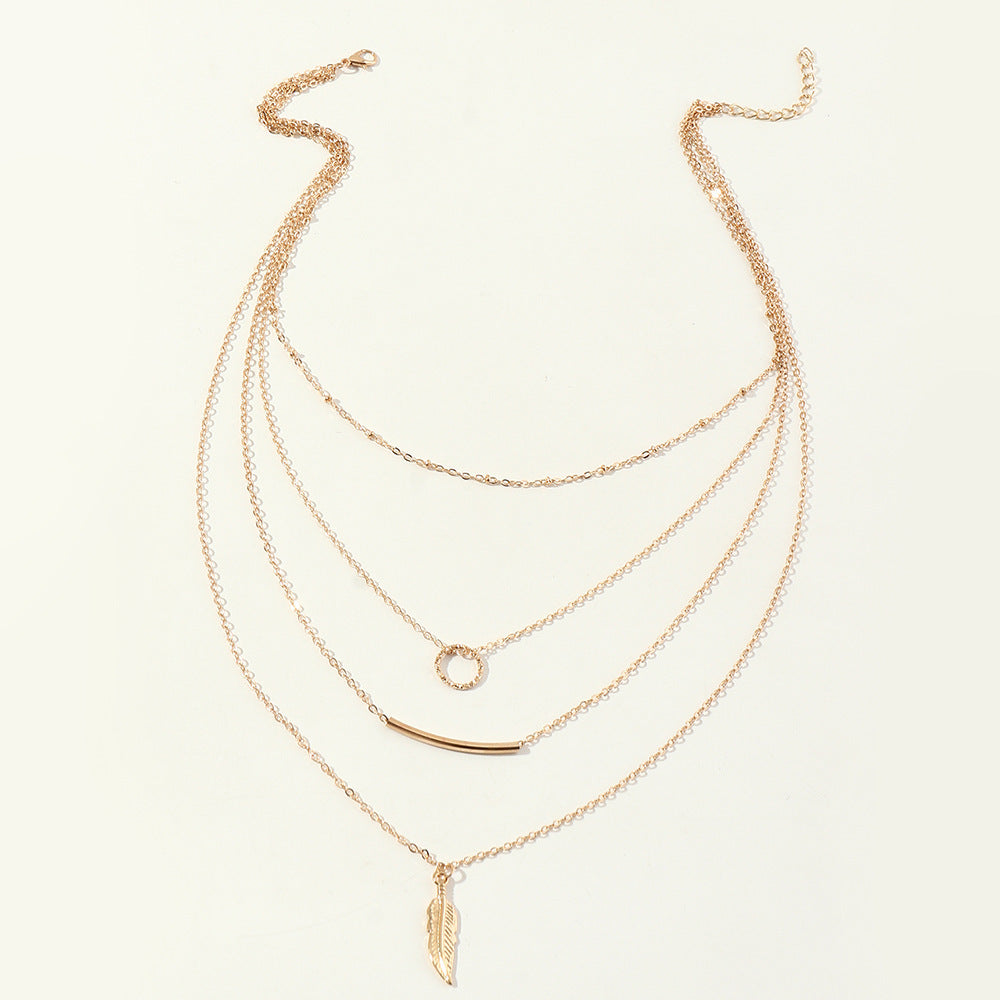 Feather Stack Layered Necklace