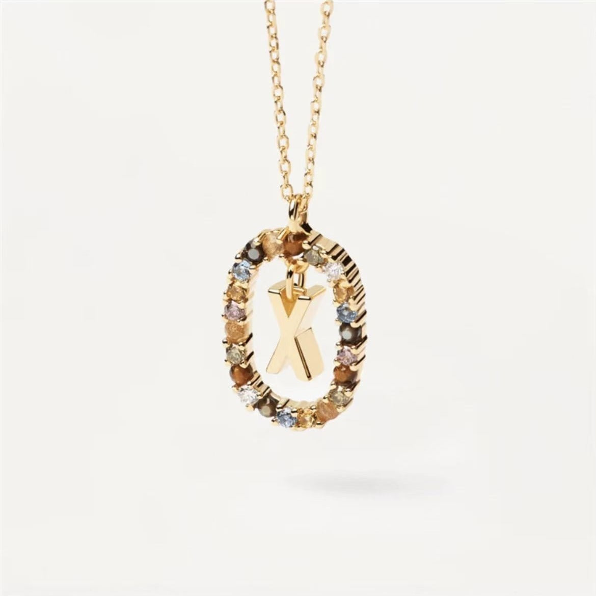Colored Rhinestone Initial Necklace