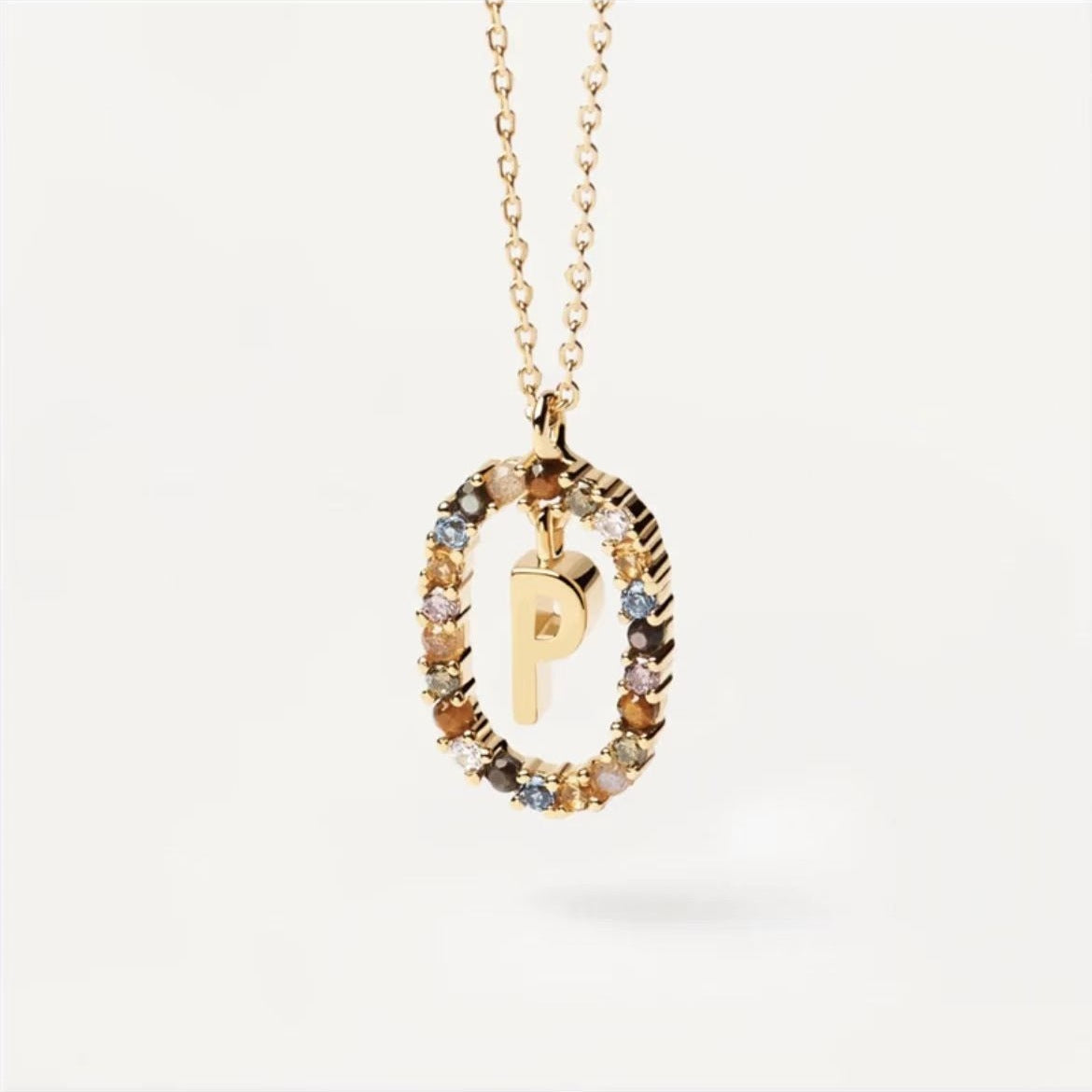 Colored Rhinestone Initial Necklace