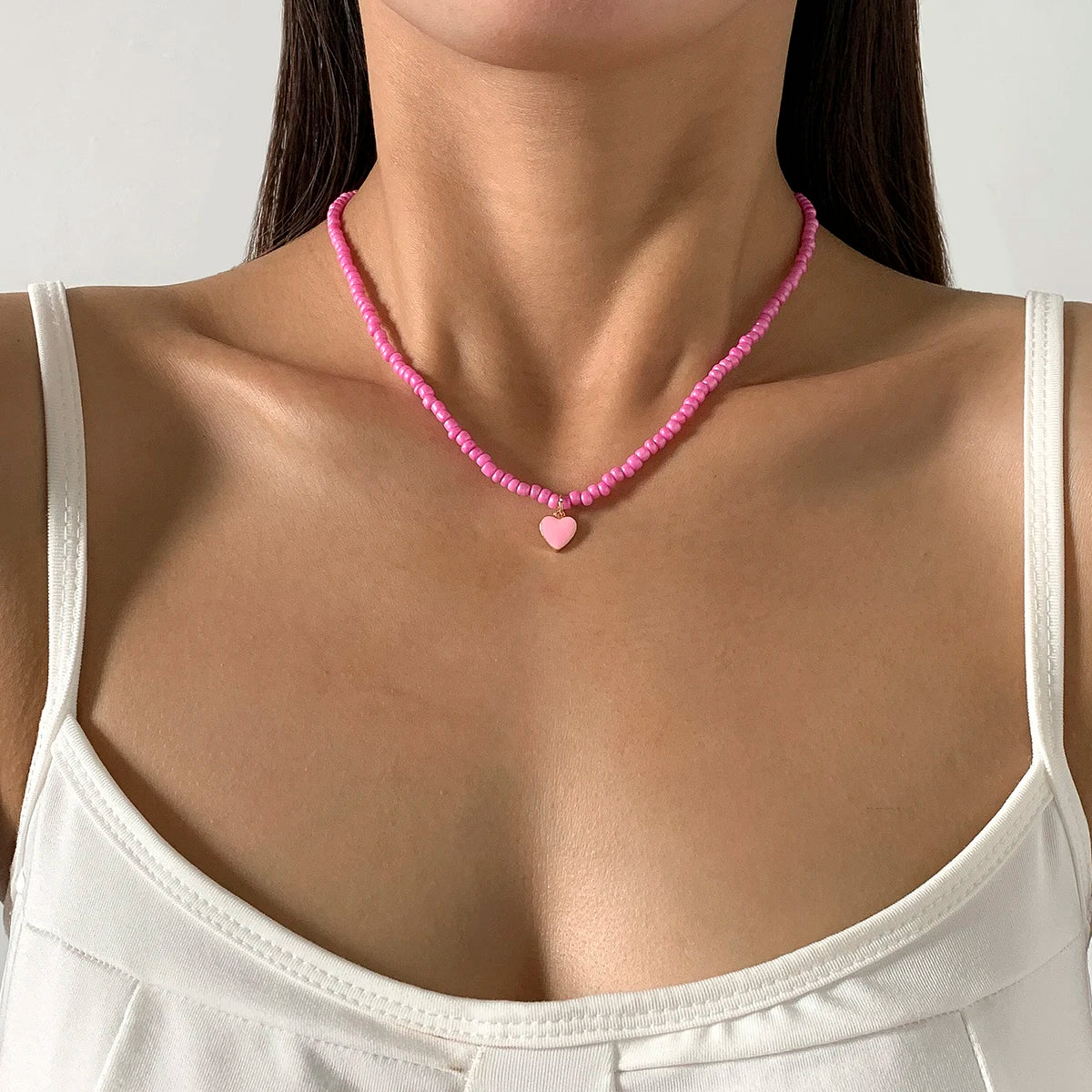 Small Beaded Heart Pendant Necklace