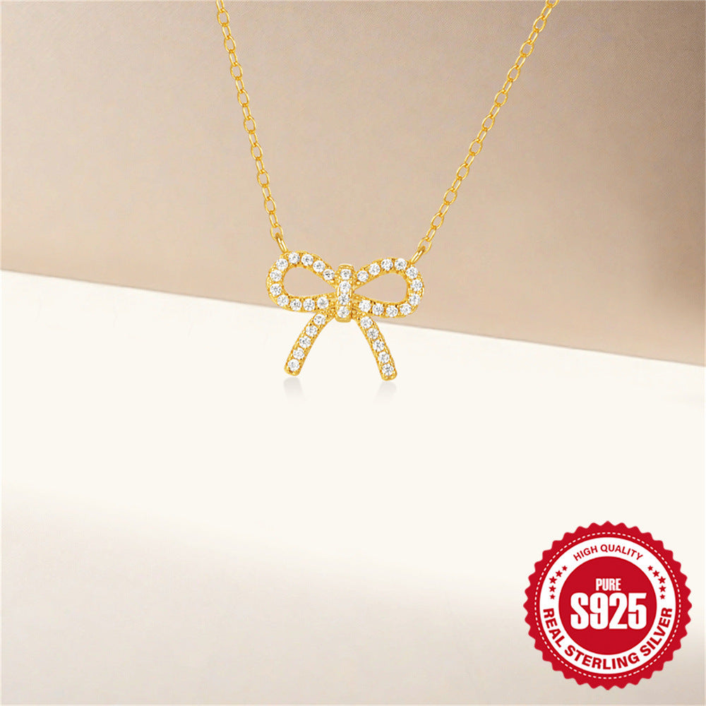 Sterling Silver Blinged Bow Necklace - Forge & Form