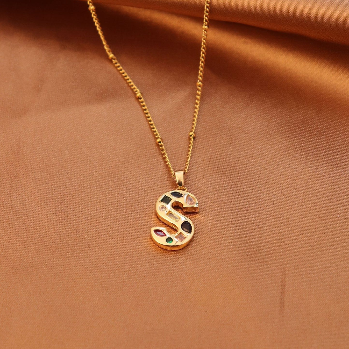 Metal and Stone Initial Necklace