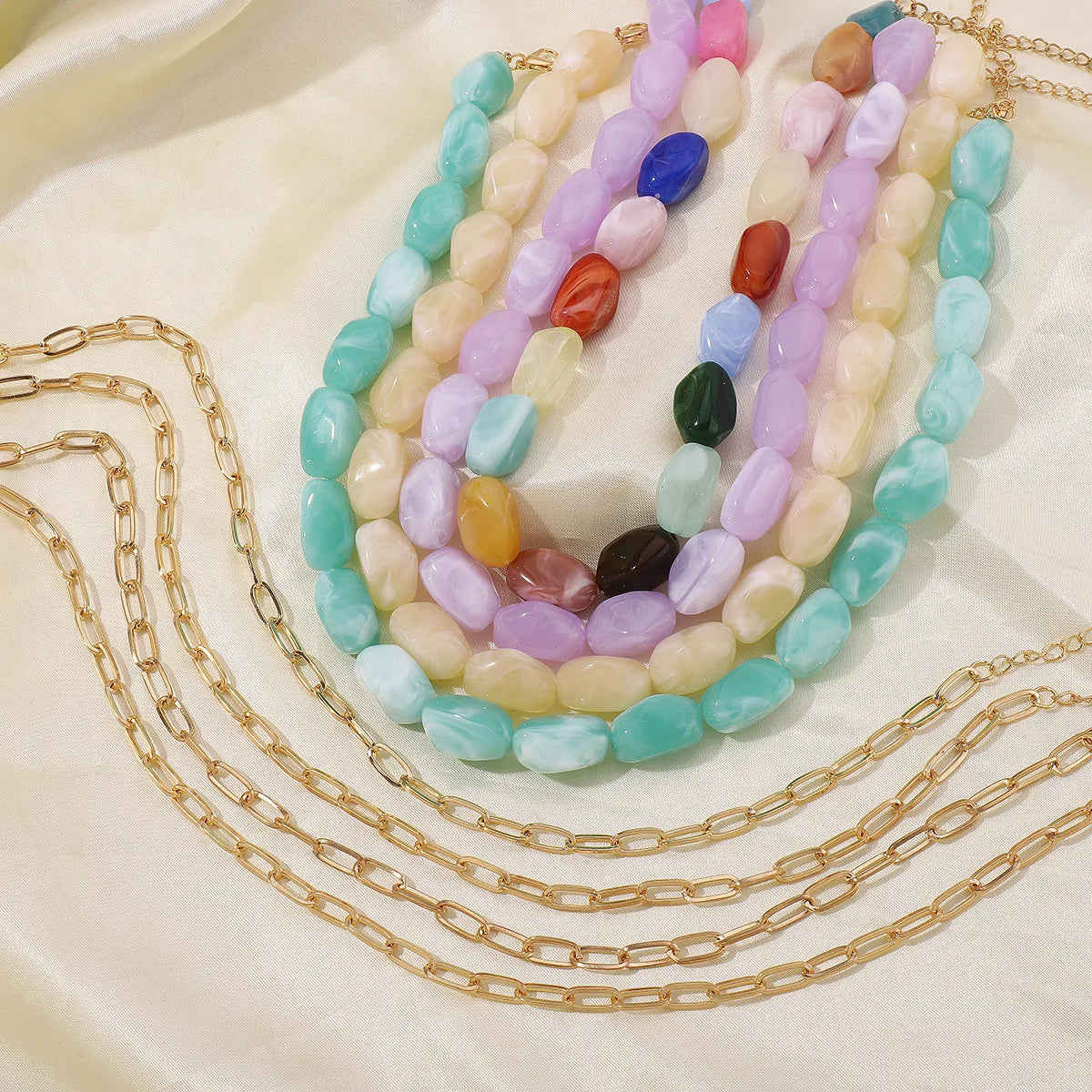 Stone Bead & Chain Stack