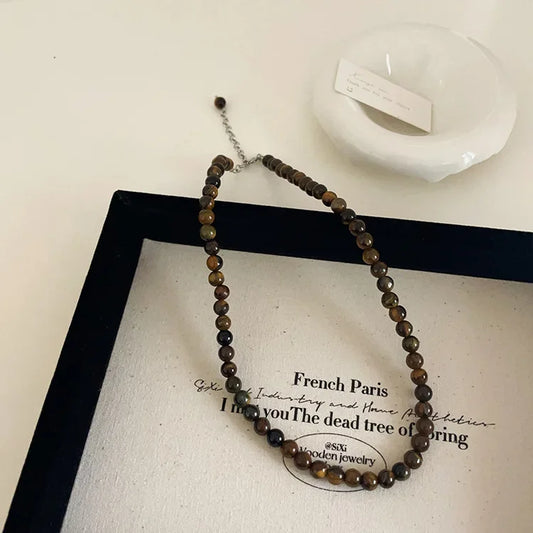 Round Natural Stone Beaded Necklace