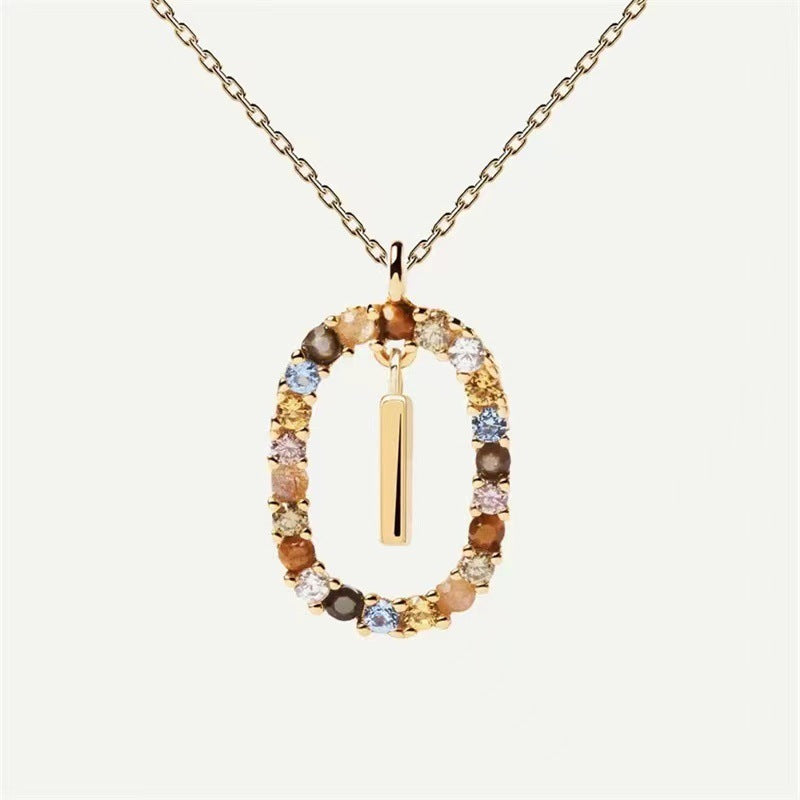 Colored Rhinestone Initial Necklace