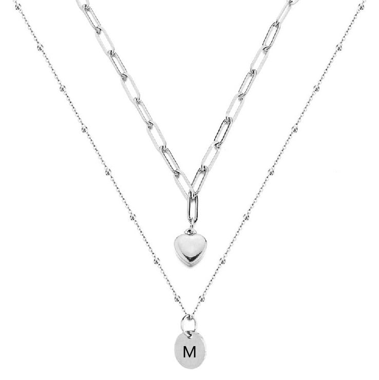 Paperclip Chain Layered Initial Necklace
