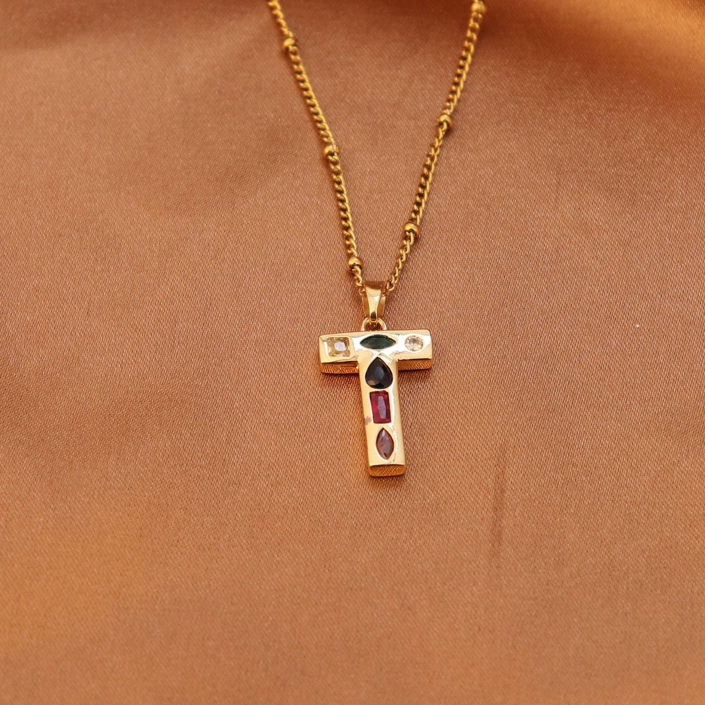 Metal and Stone Initial Necklace