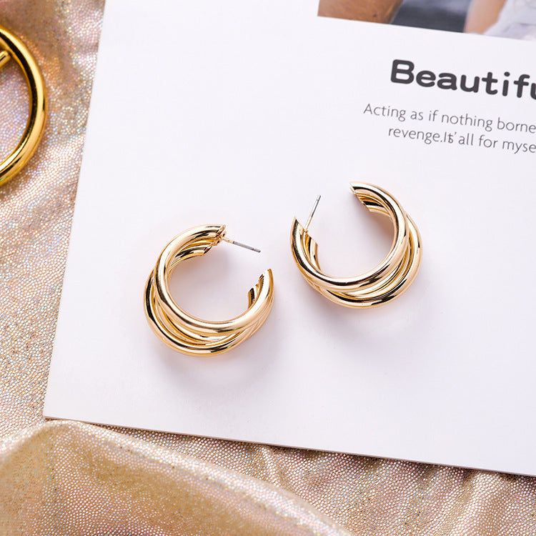 Three Band Metal Hoop Earrings