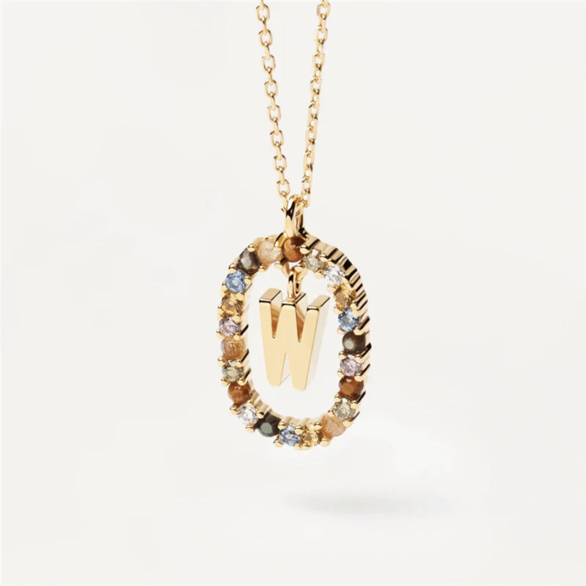 Colored Rhinestone Initial Necklace