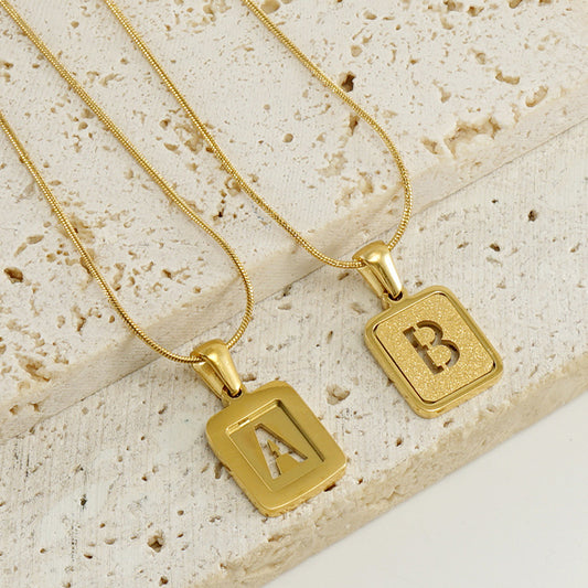 Square Hallow Letter Initial Necklace