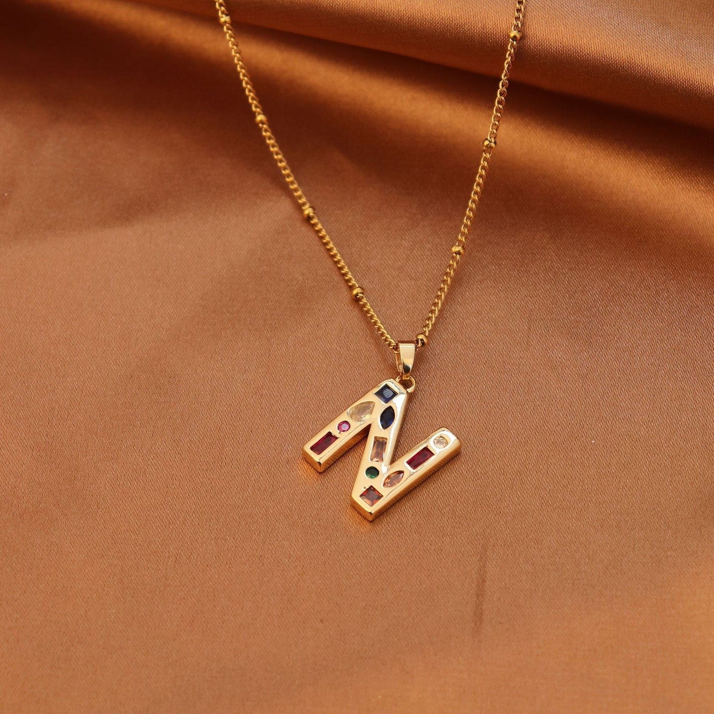 Metal and Stone Initial Necklace