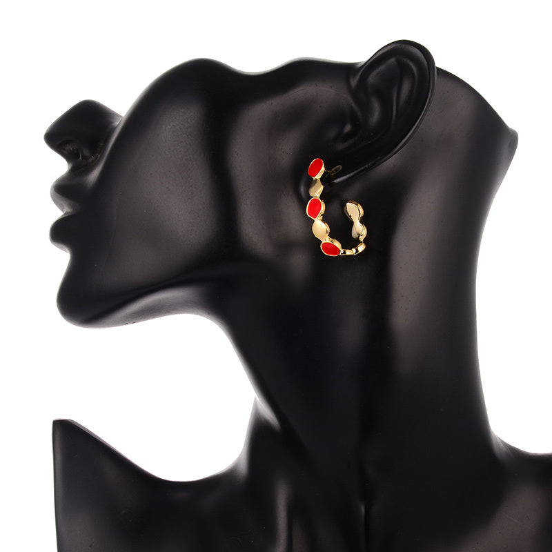 Red and Gold Geometric Hoop Earrings