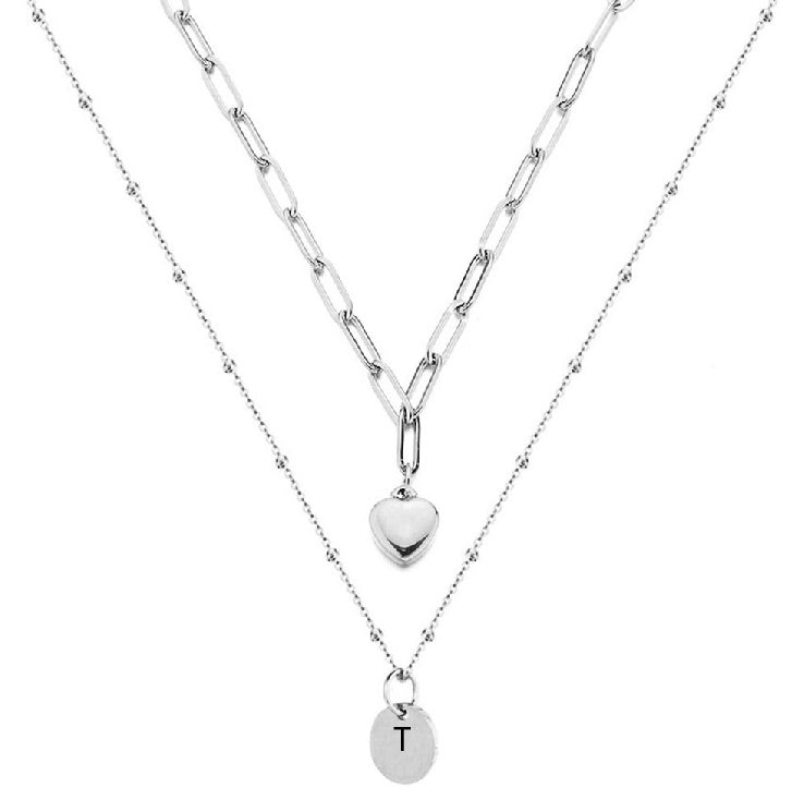 Paperclip Chain Layered Initial Necklace