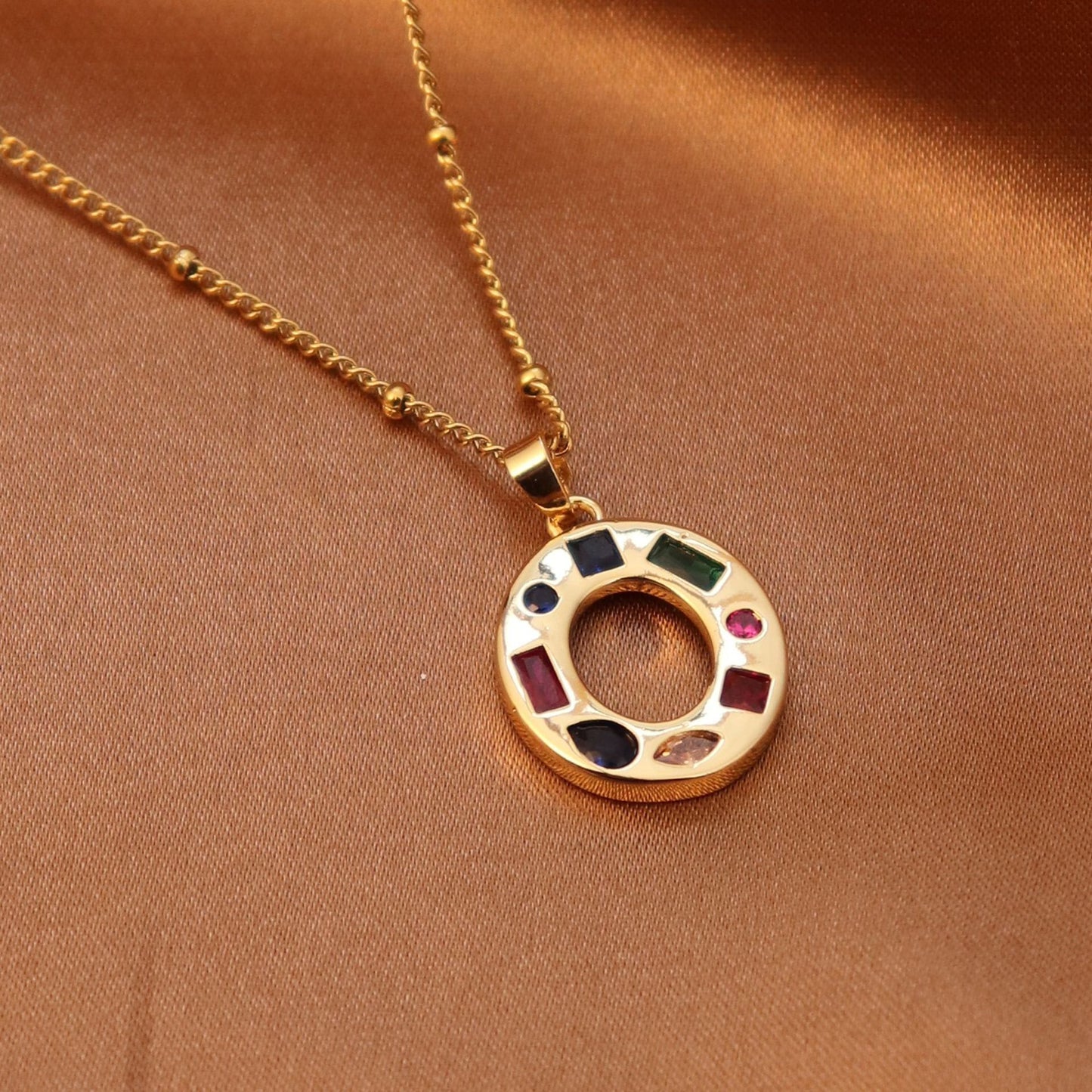 Metal and Stone Initial Necklace