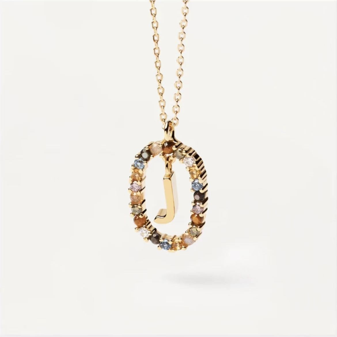 Colored Rhinestone Initial Necklace
