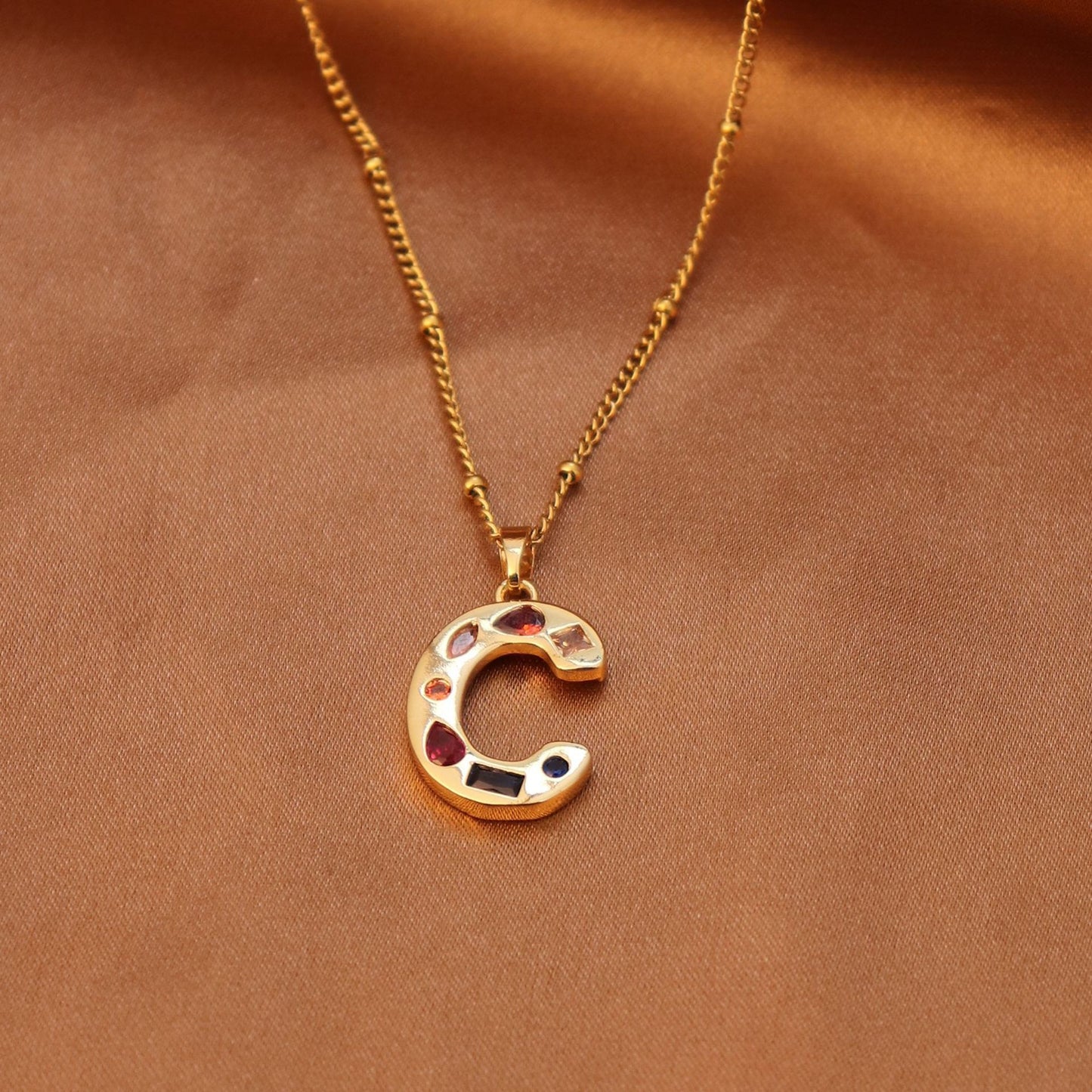 Metal and Stone Initial Necklace