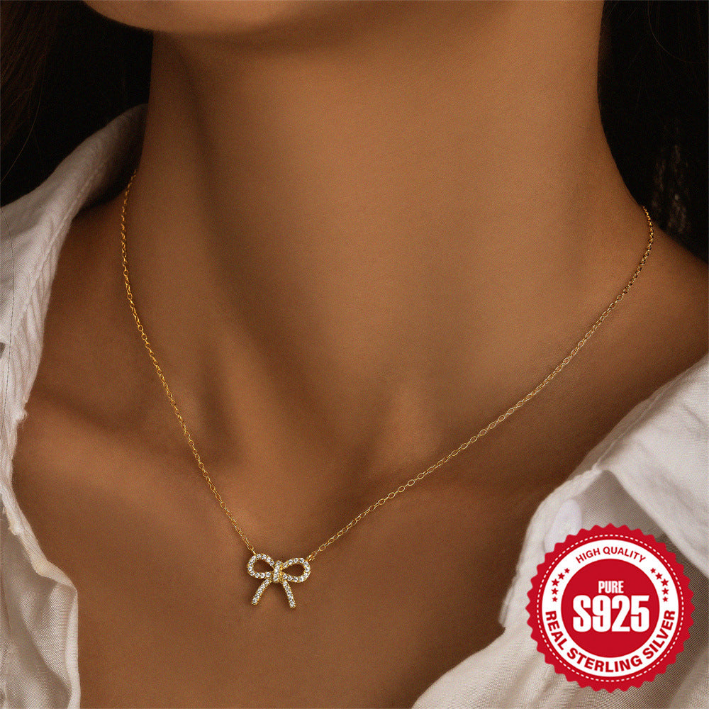 Sterling Silver Blinged Bow Necklace - Forge & Form