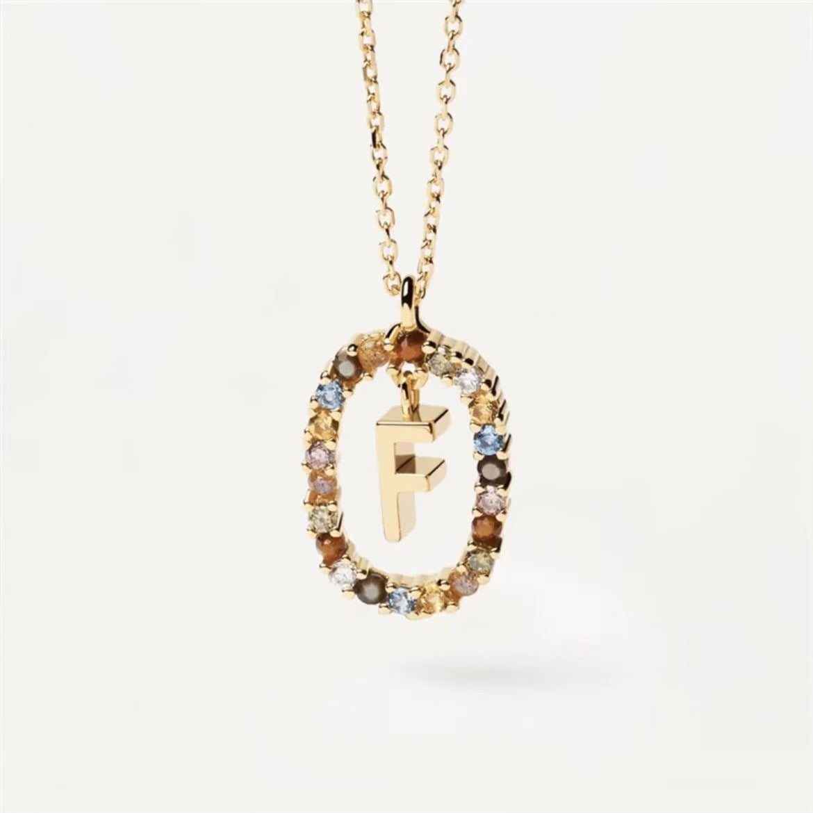 Colored Rhinestone Initial Necklace