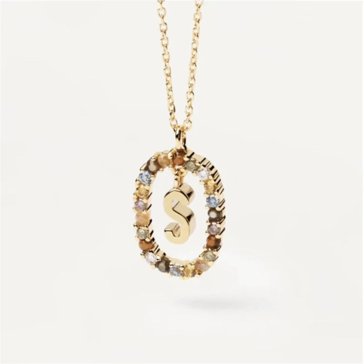 Colored Rhinestone Initial Necklace