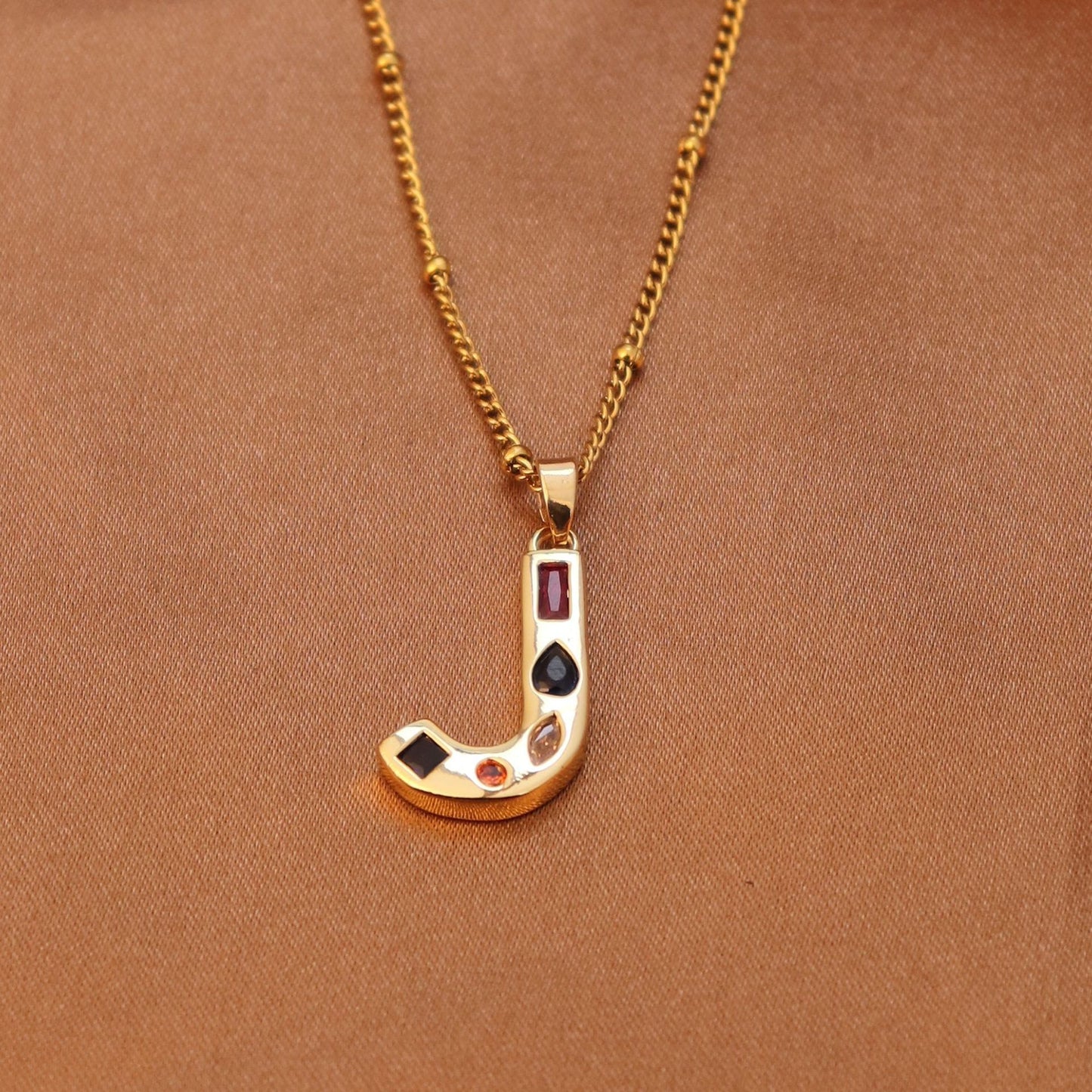 Metal and Stone Initial Necklace