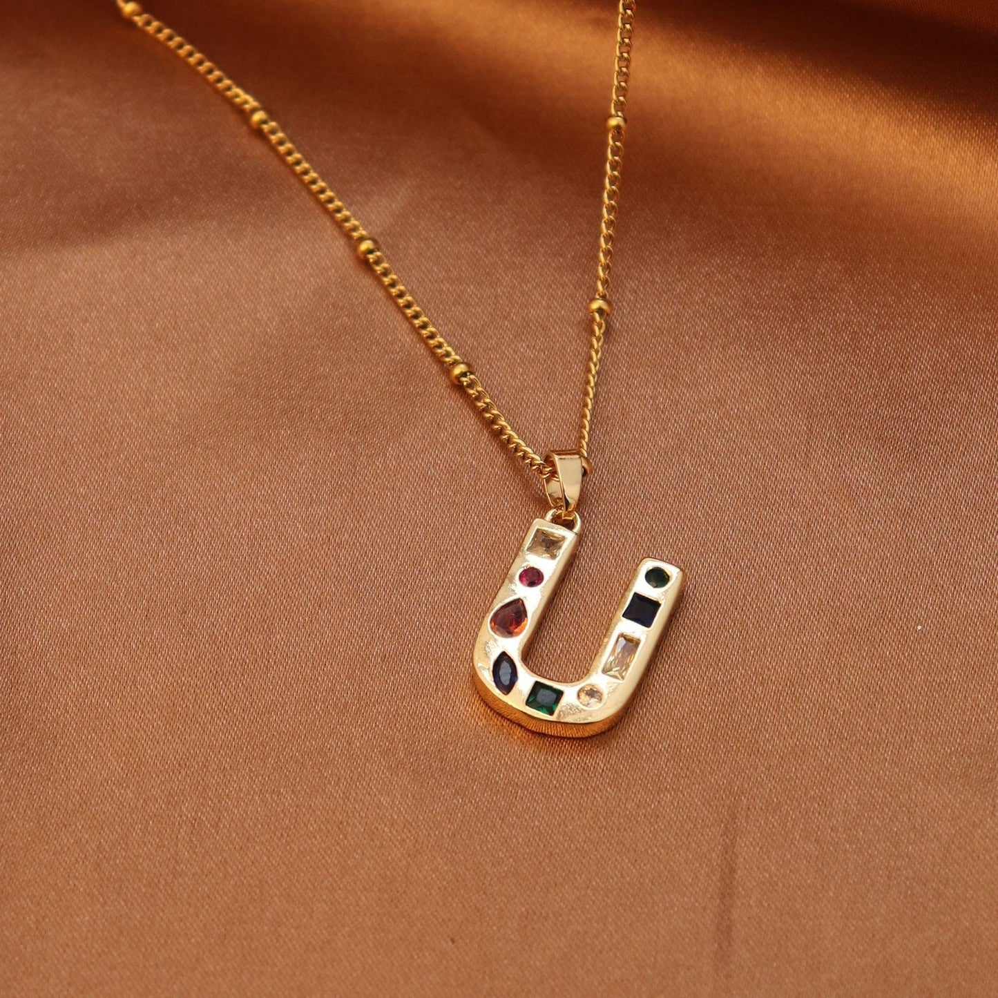 Metal and Stone Initial Necklace