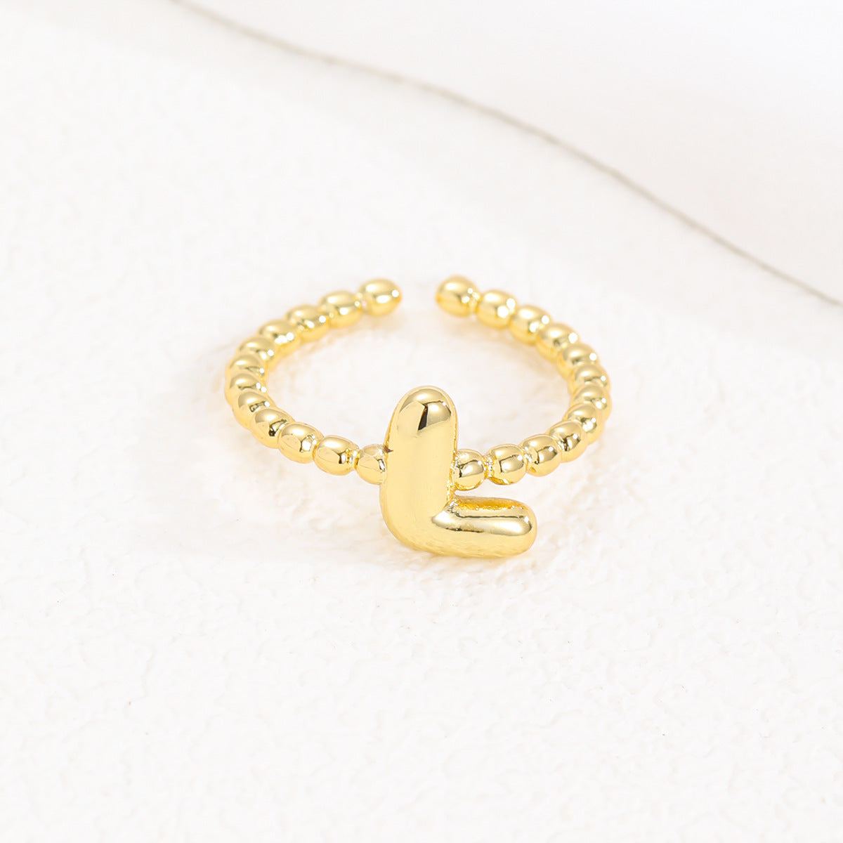 18K Gold Glossy Brass Balloon 26 PCs Letters Ring - Forge & Form