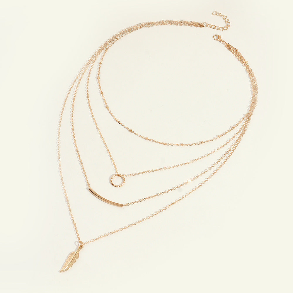 Feather Stack Layered Necklace