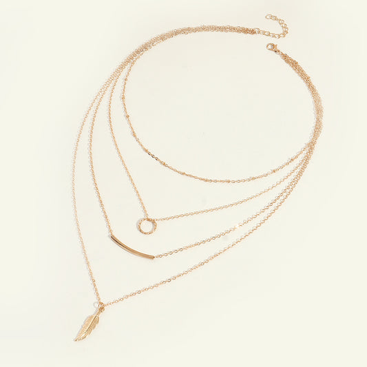 Feather Stack Layered Necklace