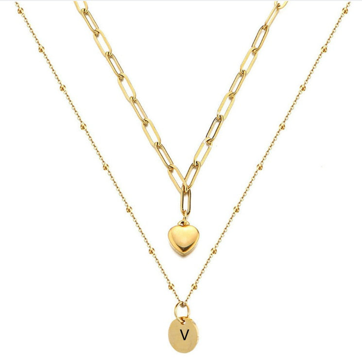 Paperclip Chain Layered Initial Necklace