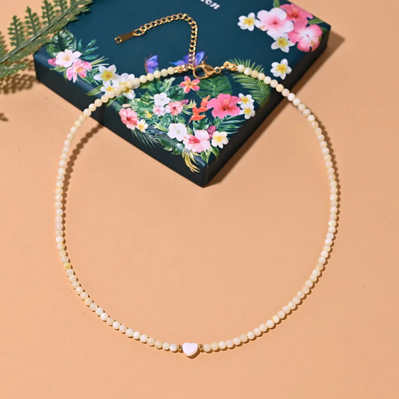Mother of Pearl Beaded Heart Choker
