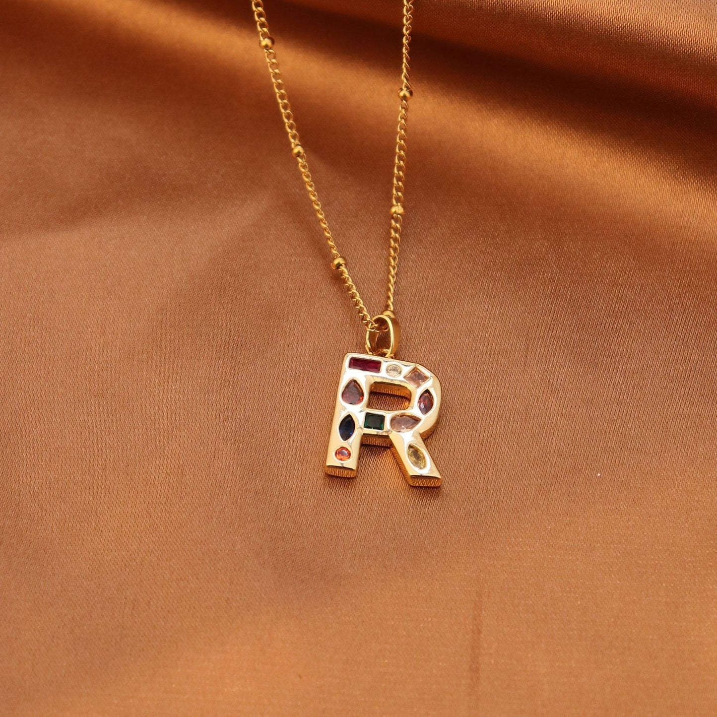 Metal and Stone Initial Necklace