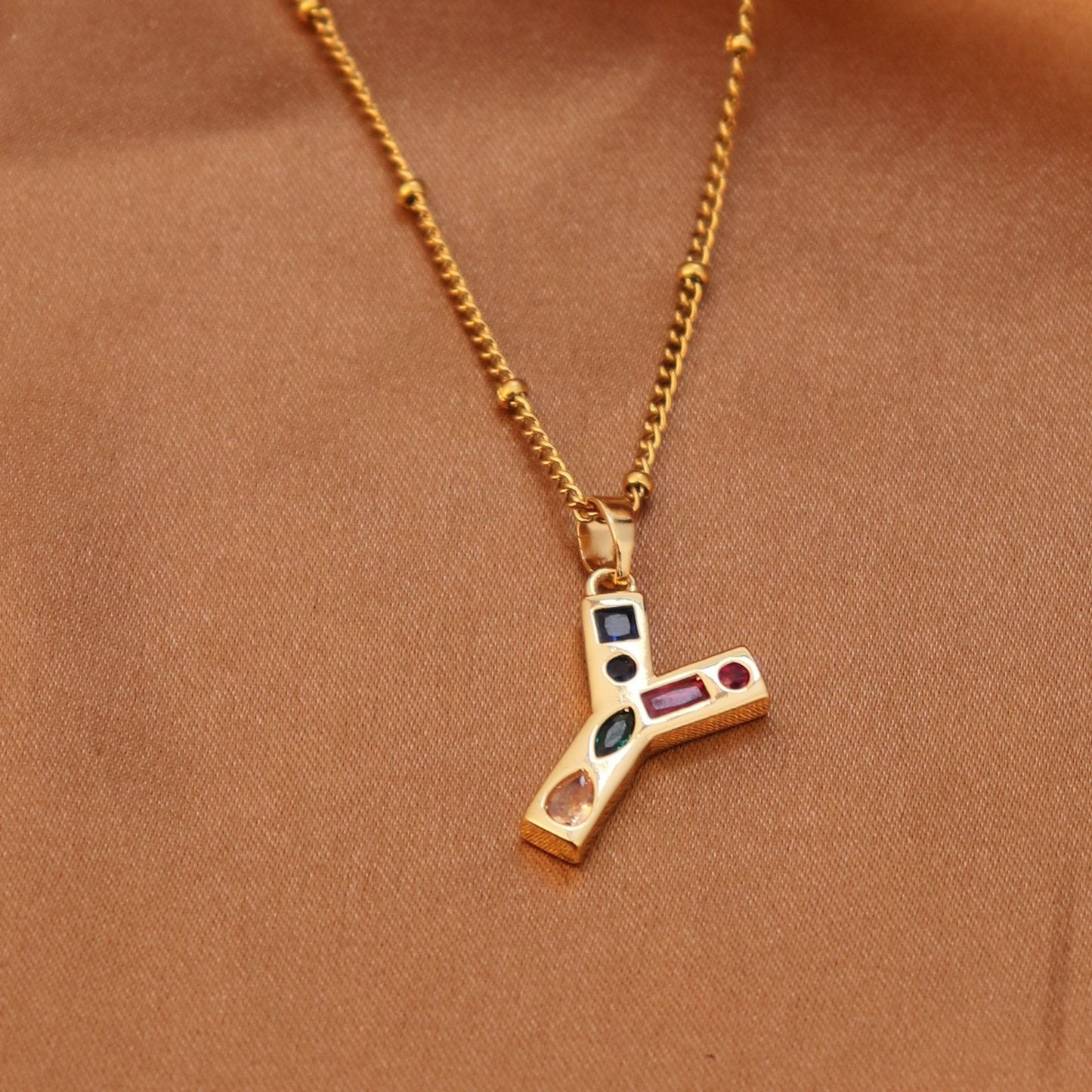Metal and Stone Initial Necklace