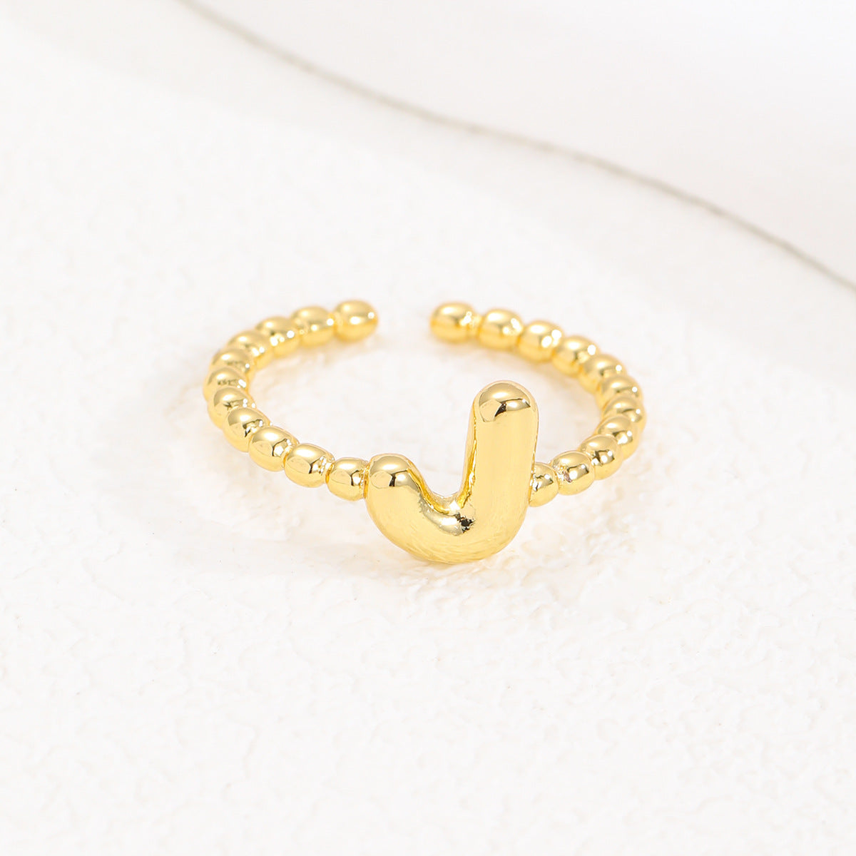 18K Gold Glossy Brass Balloon 26 PCs Letters Ring - Forge & Form