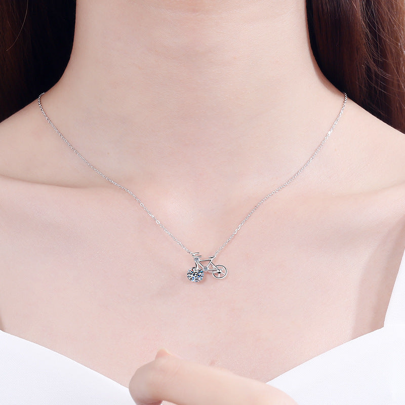 Sterling Silver Moissanite Bicycle Charm Necklace - Forge & Form
