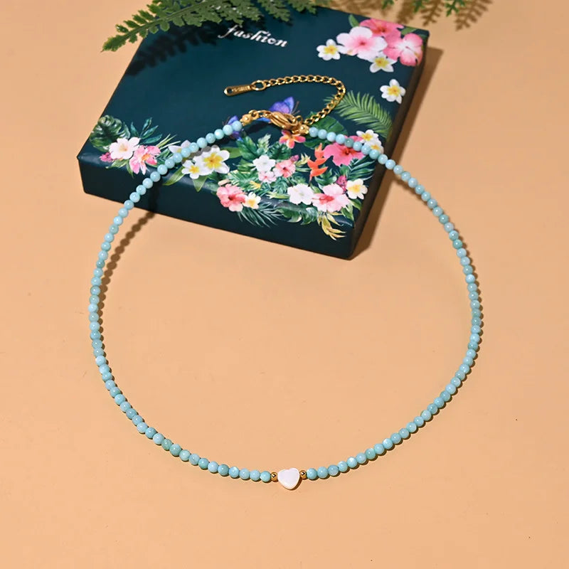 Mother of Pearl Beaded Heart Choker