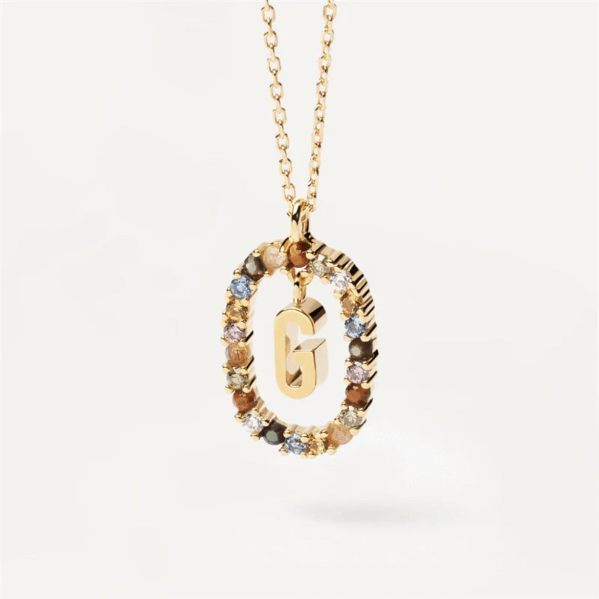 Colored Rhinestone Initial Necklace
