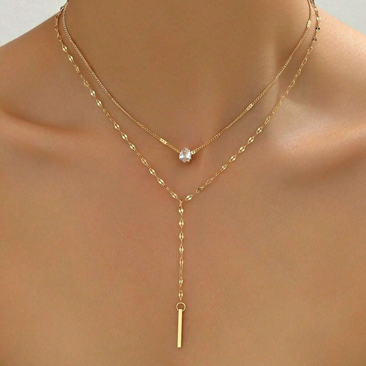 Tassel Rhinestone Layered Lariat