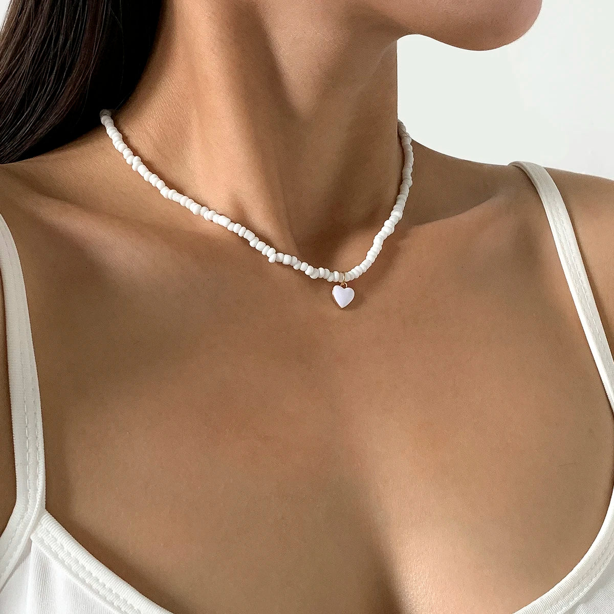 Small Beaded Heart Pendant Necklace