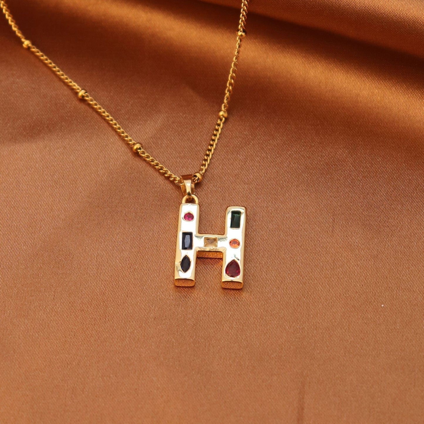 Metal and Stone Initial Necklace