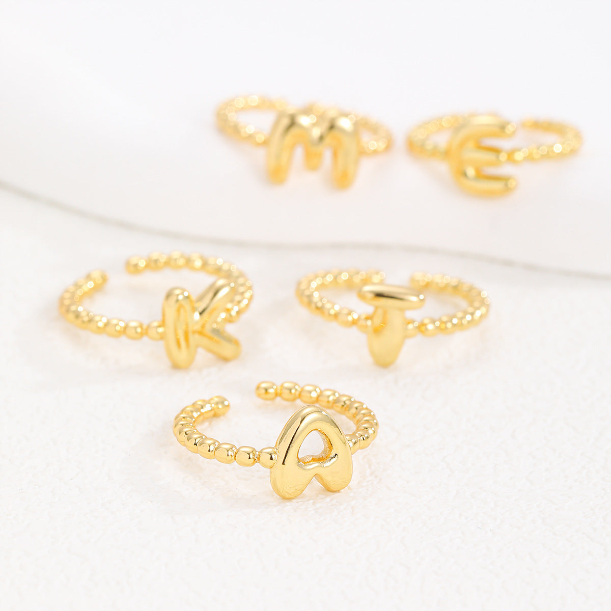 18K Gold Glossy Brass Balloon 26 PCs Letters Ring - Forge & Form
