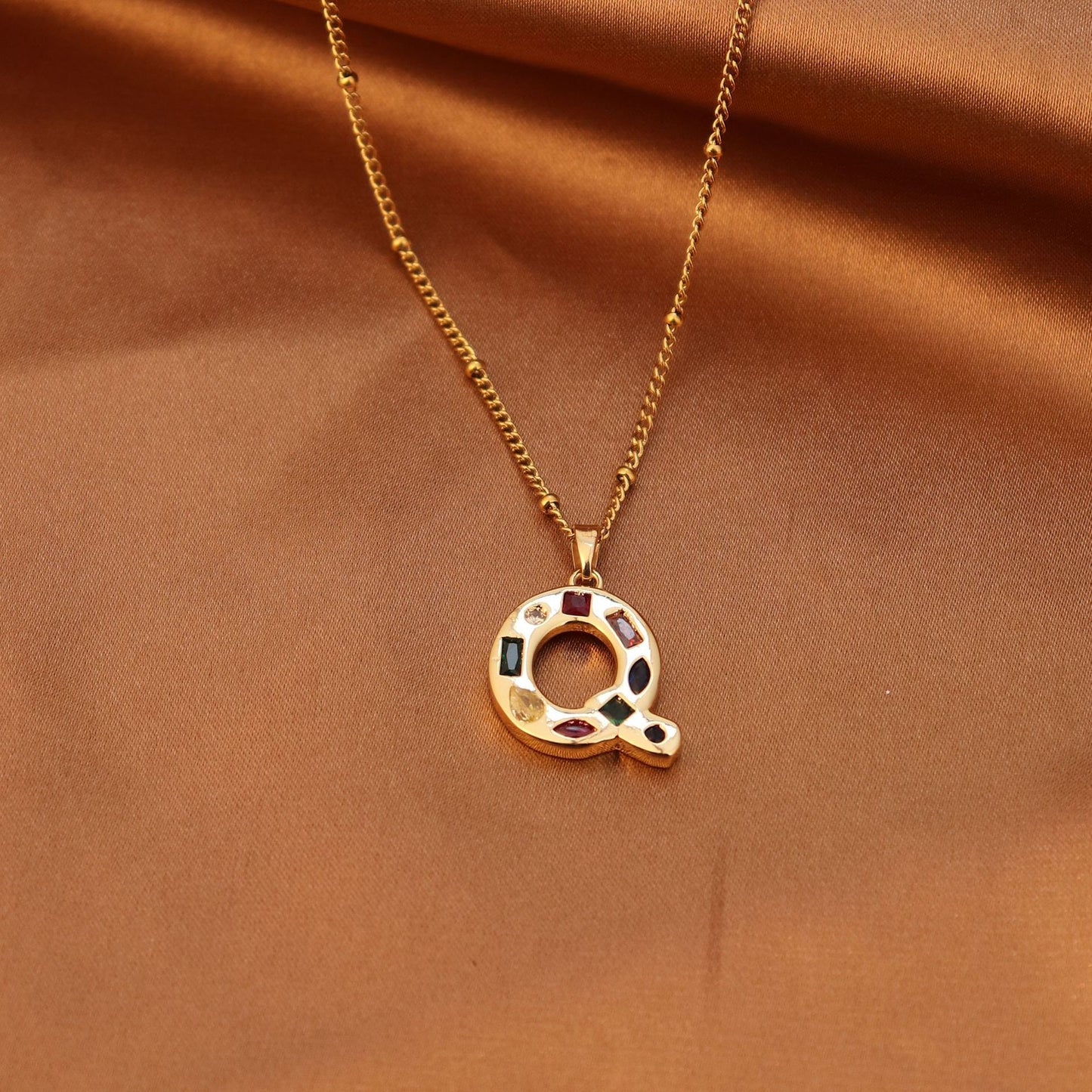 Metal and Stone Initial Necklace