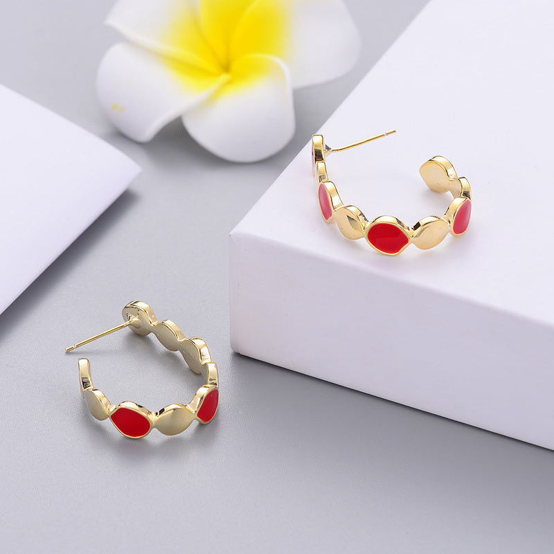 Red and Gold Geometric Hoop Earrings