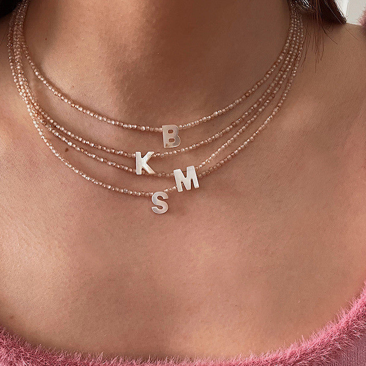 Mother of Pearl Beaded Initial Choker Necklace - Forge & Form