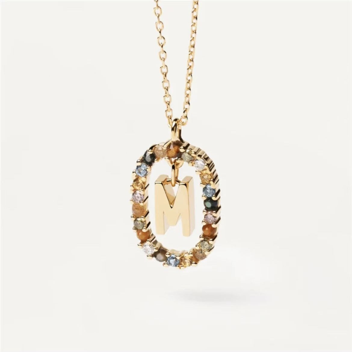 Colored Rhinestone Initial Necklace