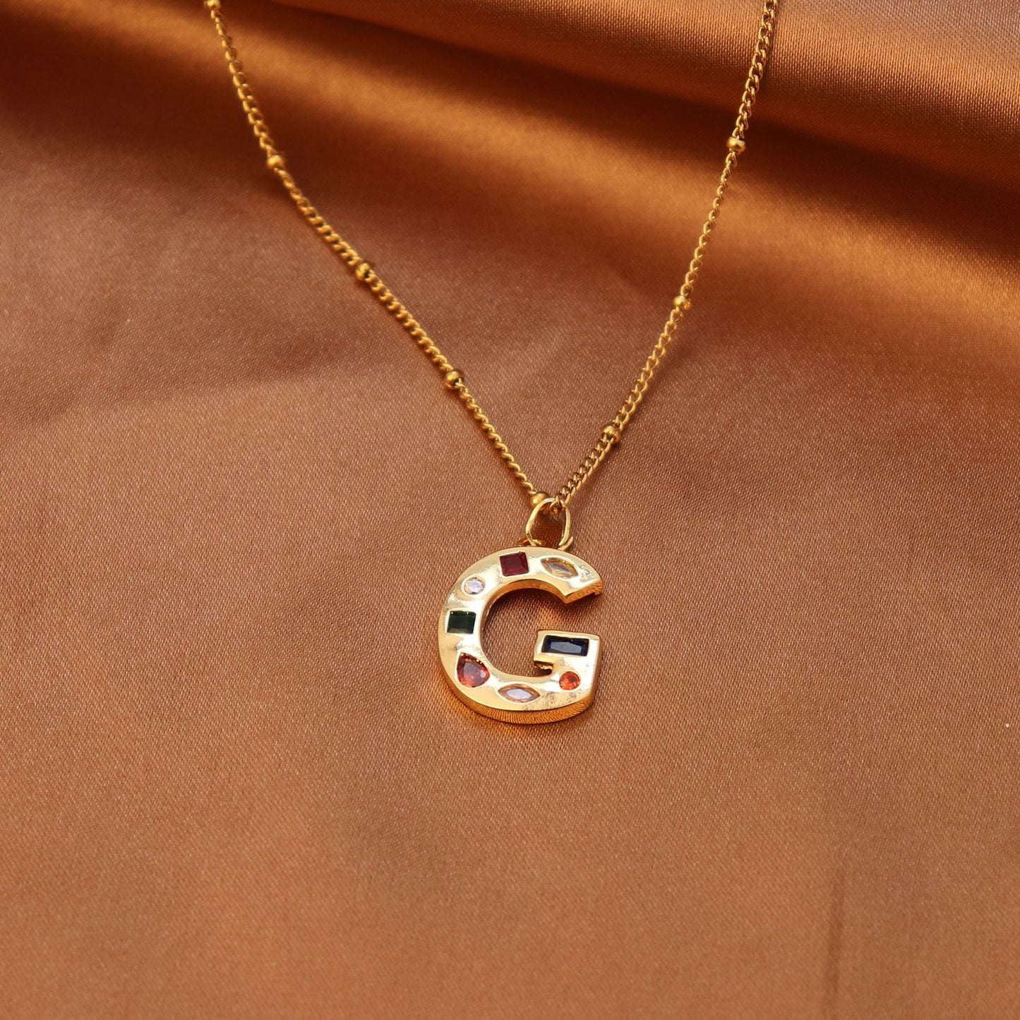 Metal and Stone Initial Necklace