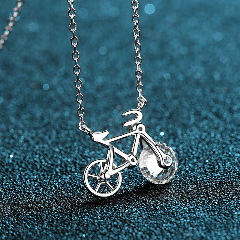 Sterling Silver Moissanite Bicycle Charm Necklace - Forge & Form