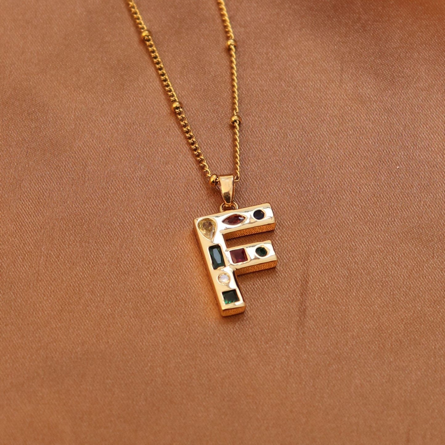 Metal and Stone Initial Necklace