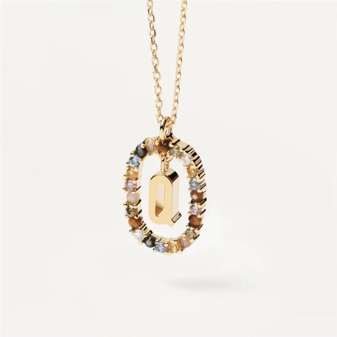 Colored Rhinestone Initial Necklace