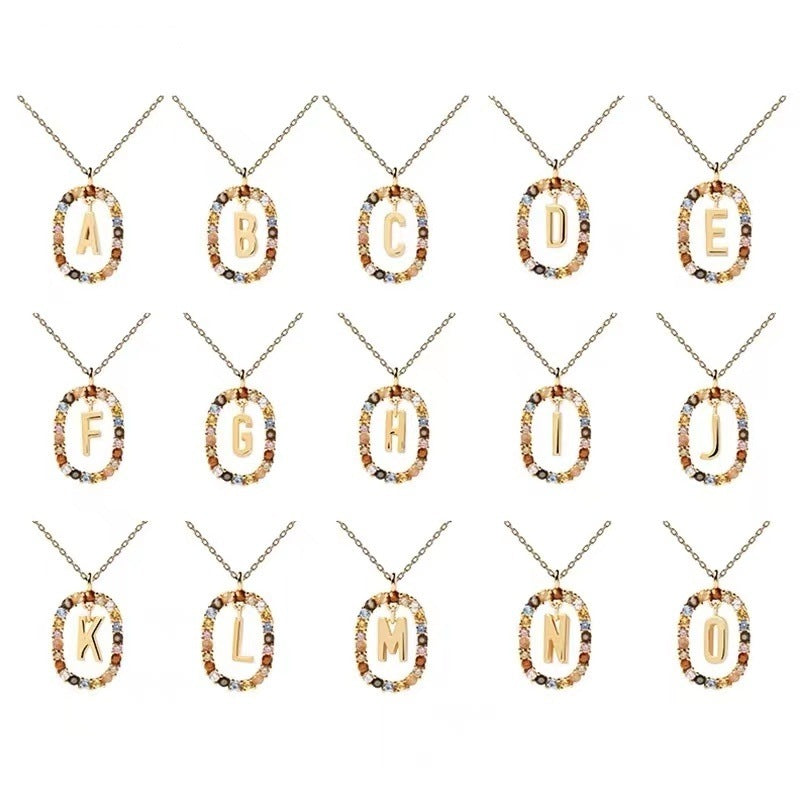 Colored Rhinestone Initial Necklace