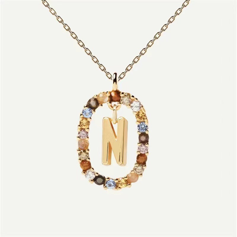 Colored Rhinestone Initial Necklace